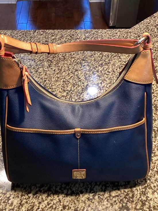 Dooney & Bourke Handbags - Dooney & Bourke Navy and Tan Leather Shoulder Hobo
